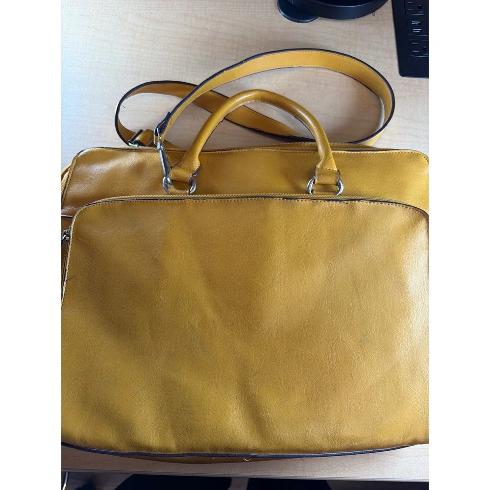Bueno Mustard Yellow Faux Leather Laptop Bag Briefcase Crossbody Messenger